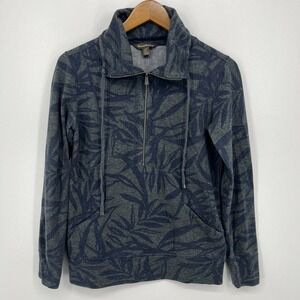 Tommy Bahama Sweatshirt Women's S Gray 1/4 Zip Pullover Palm Leaf Print